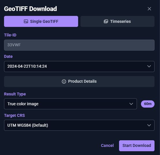 Sentinel-2 GeoTIFF download