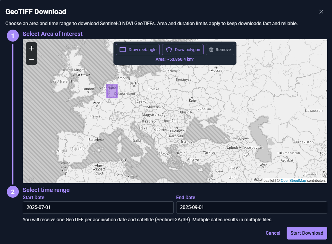 Download Sentinel-3 Dialog