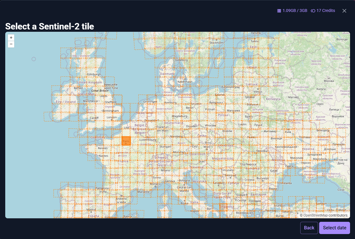 Sentinel-2 GeoAI select Sentinel-2 tile