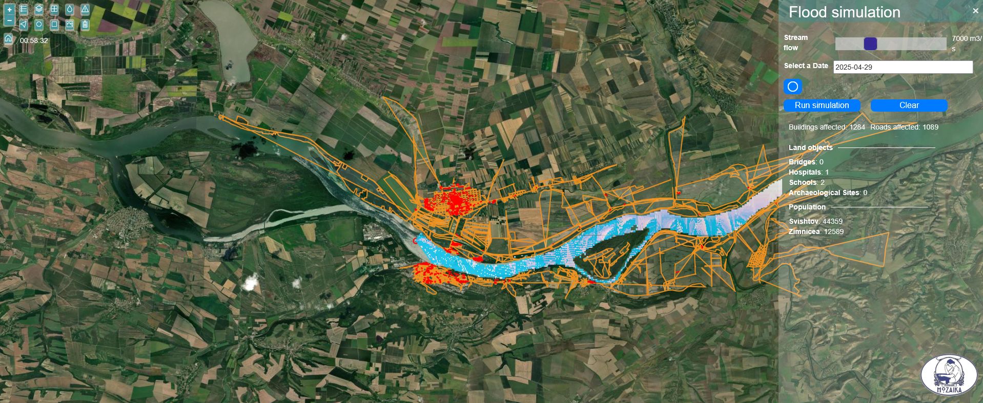 Screenshot of the flood forecasting tool in Bulgaria